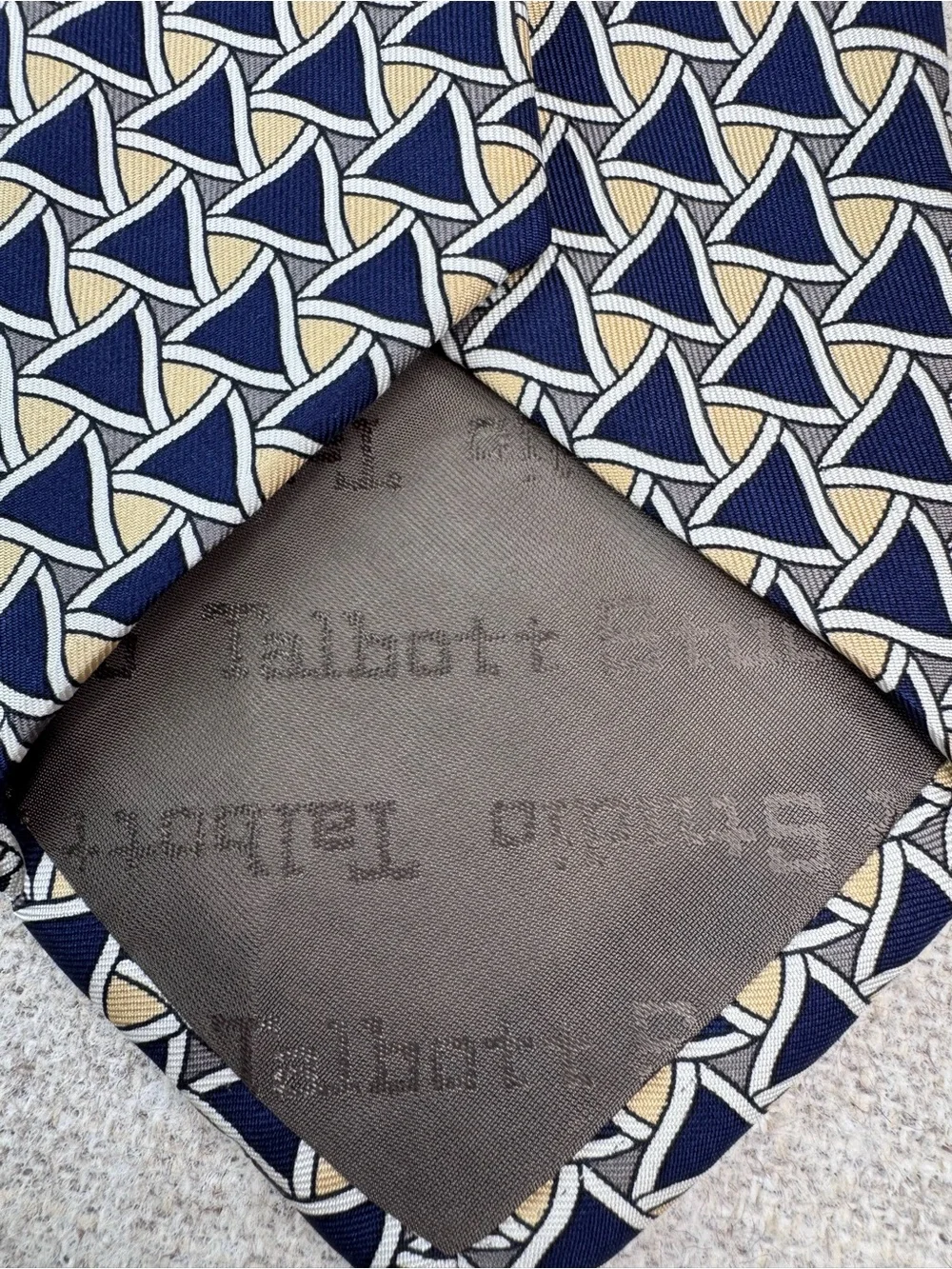ROBERT TALBOTT Studio‎ Hand Sewn Silk Necktie geometric blue tan preppy